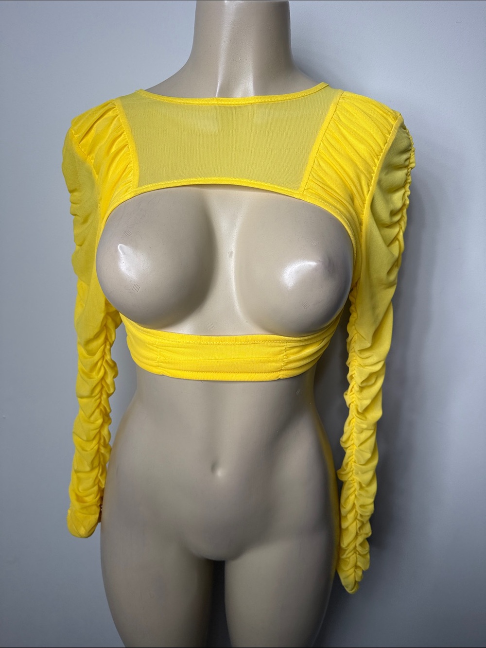 Dolls Kill Yellow Ruched Long Sleeve Crop Top